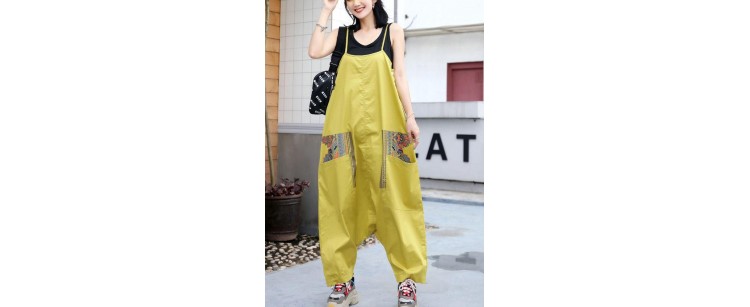 yellow casual prints strap pants plus size women jumpsuit pants