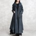 women black Winter coat oversized Notched pockets Elegant long sleeve denim patchwork long coats