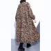 New Leopard coats plus size clothing Stand zippered trench coat women long sleeve pockets baggy cotton blended Coat