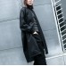 New black pu plus size clothing stand collar holiday tops fine side open pockets linen pu coat