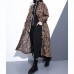 New Leopard coats plus size clothing Stand zippered trench coat women long sleeve pockets baggy cotton blended Coat