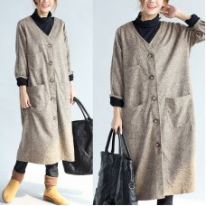 2021 vintage pockets khaki cotton long cardigans oversize long sleeve trench coats